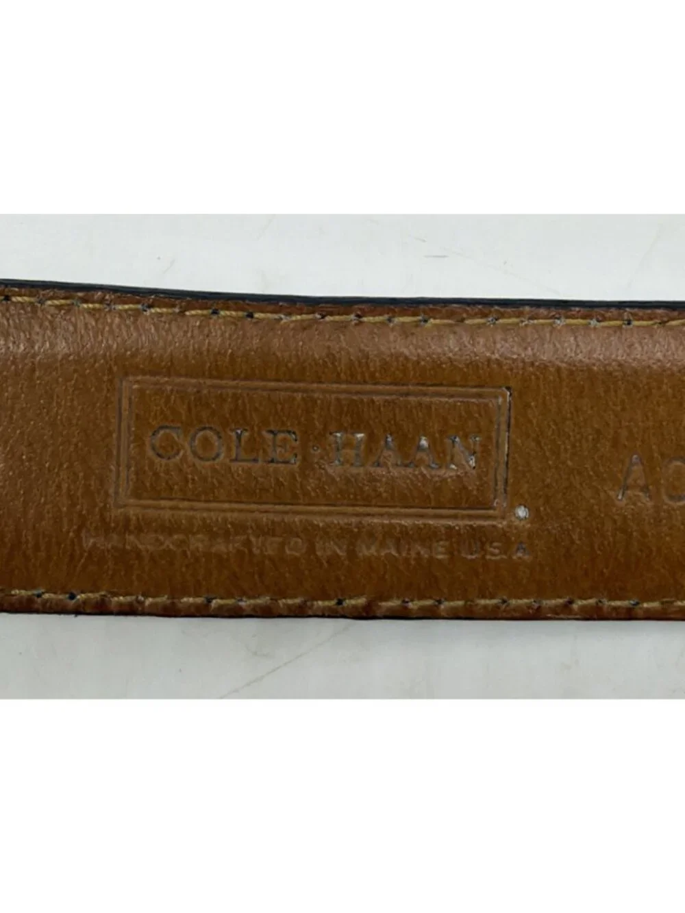 Cole Haan Black Leather Belt Solid Brass Silver Tone Buckle Men’s 34/85 Made USA